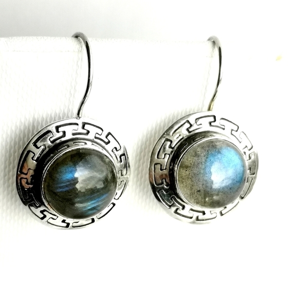 Sterling Silver Labradorite drop earrings with Greek Key 🆕 - Picture 4 of 7